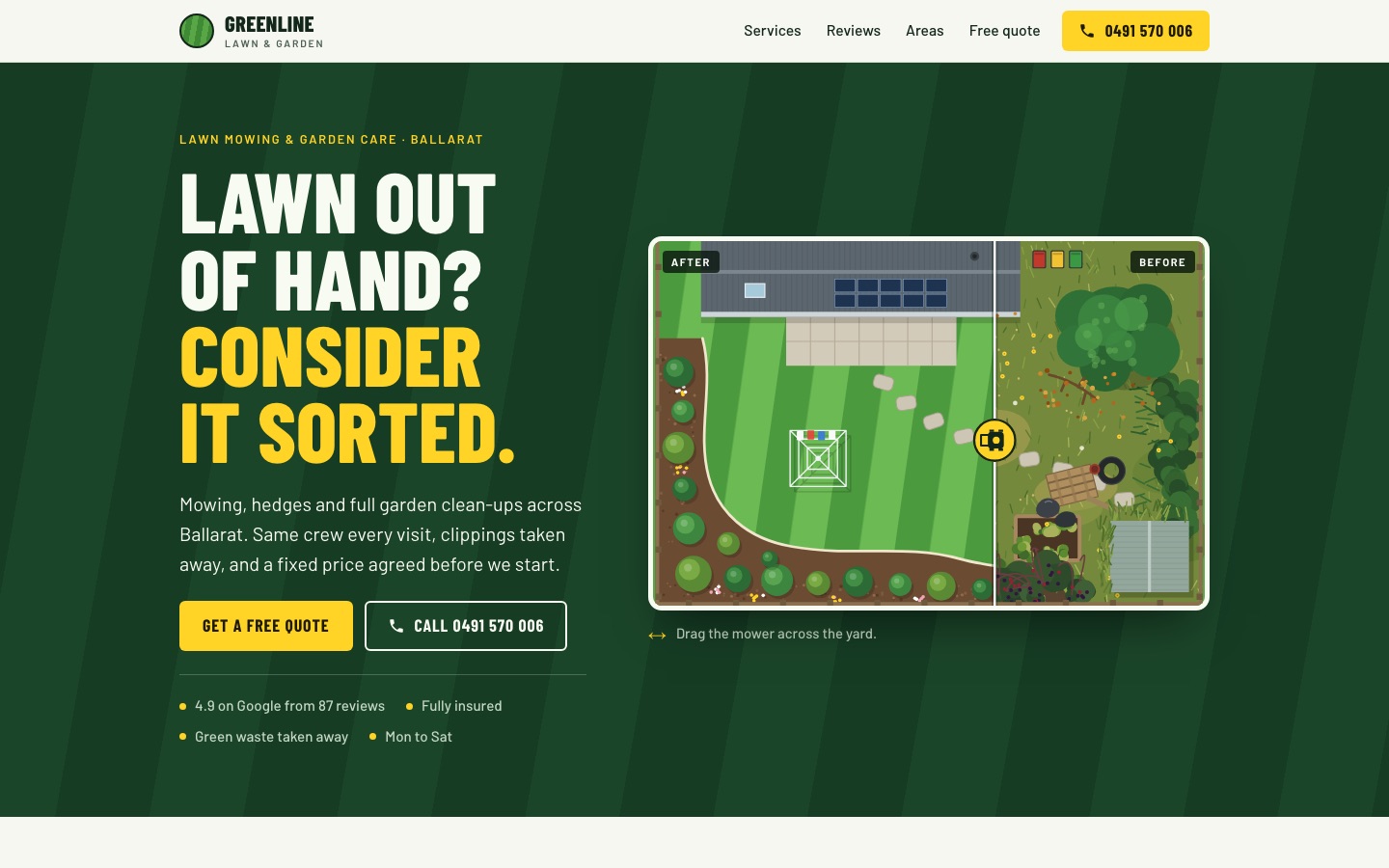 Greenline Lawn & Garden website on a laptop